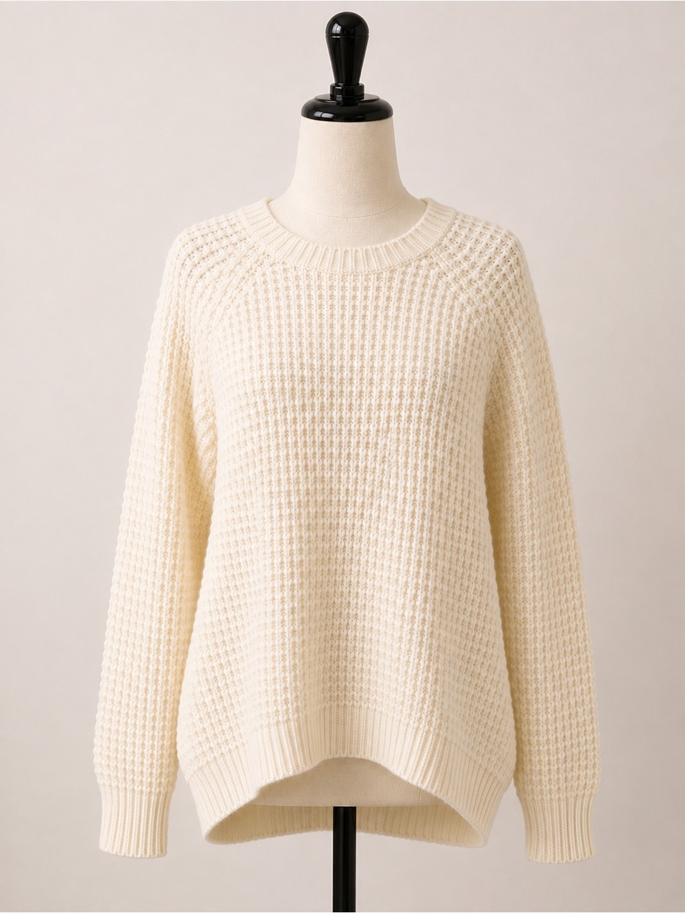Cream Chunky Textured Knit Crewneck Sweater Relaxed Fit S